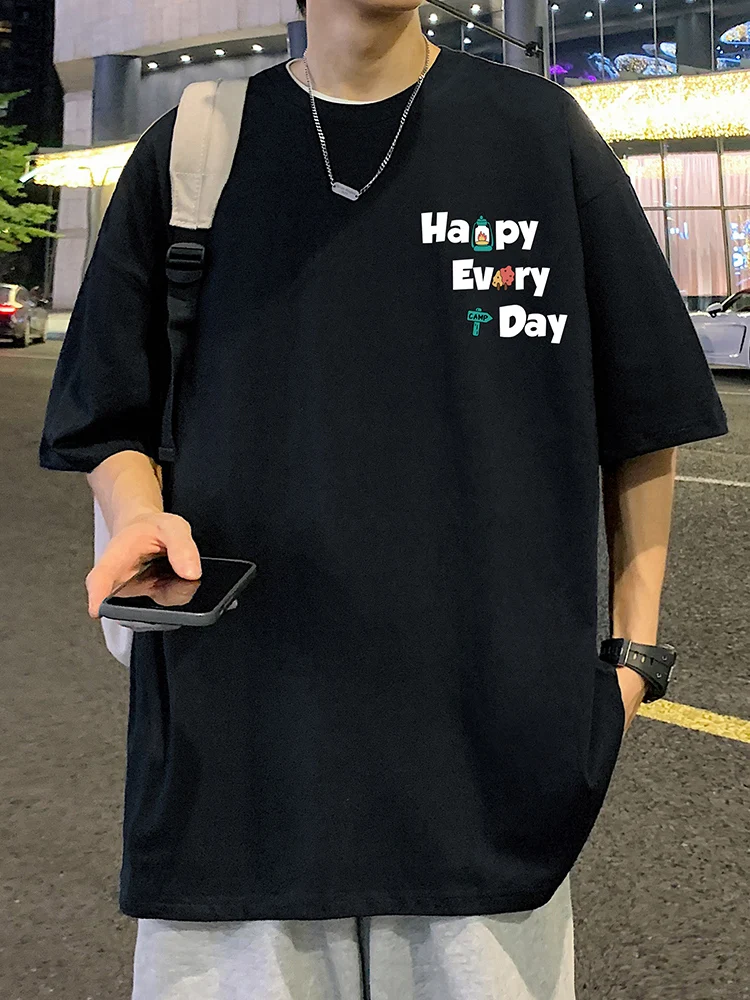 

Summer 2025 New Loose Trendy Brand Half-Sleeved Clothes for Boys Heavyweight 100% High-Quality Pure Cotton T-Shirts