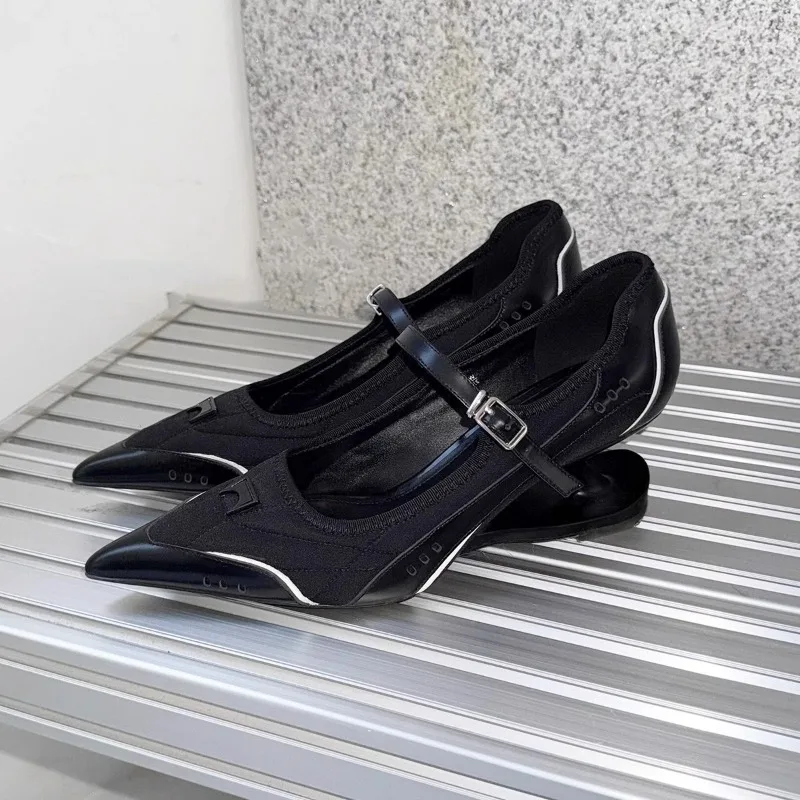 

Women's Shoes Special Heel Spliced Heels New Female Fashion Pointed Toed Shallow Mouth Non-Slip Mid Heel Women Single Shoes