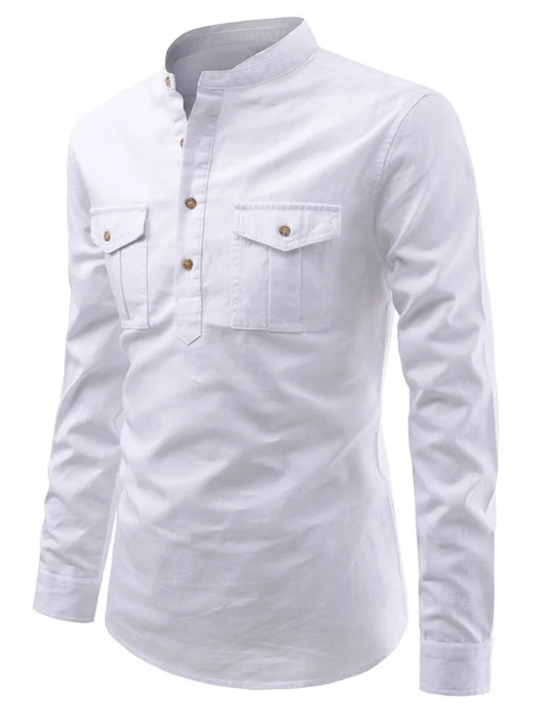 

Spring Mens Longsved Shirt Pullover Standup Collar Thickened PU Leather Loose Fit Cleanfit Style Pure Color for Middle-Aged A...