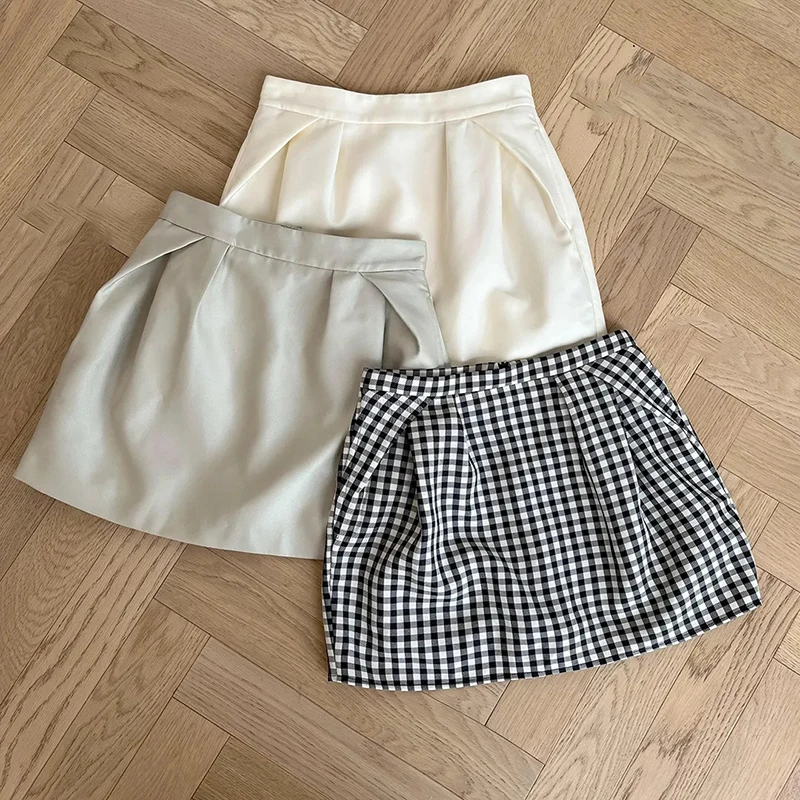 

Korean Plaid Mini Skirts for Women Summer High Waist Streetwear Casual Tutu Skirts Y2K Ladies All Match Simple A Line Skirts