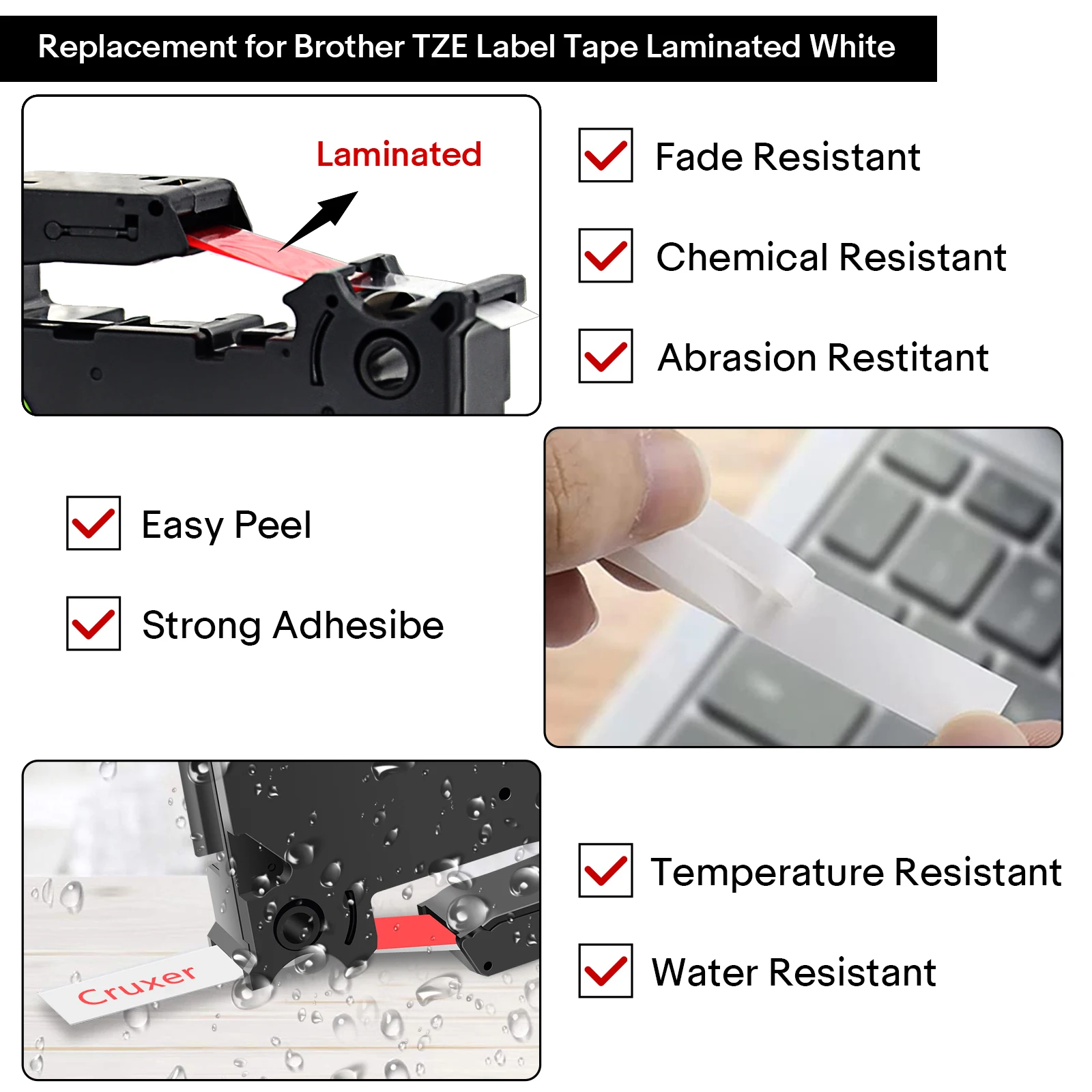 5PK Label Tape Laminated Compatible Brother TZe-232 12mm Red on White Cartridge Cassette for P-Touch PT-1000 PT-H101C PT-H105