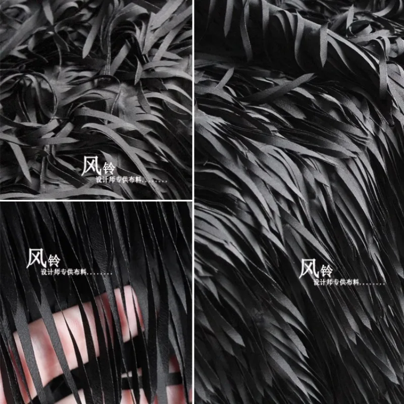 

Black Striped Feather Fringe Fabric Creative for Dress Stage Clothing Designer Handmade Diy Sewing Material Cloth