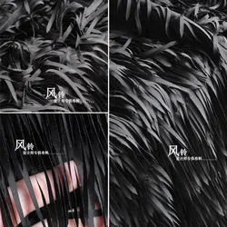 Black Striped Feather Fringe Fabric Creative for Dress Stage Clothing Designer Handmade Diy Sewing Material Cloth