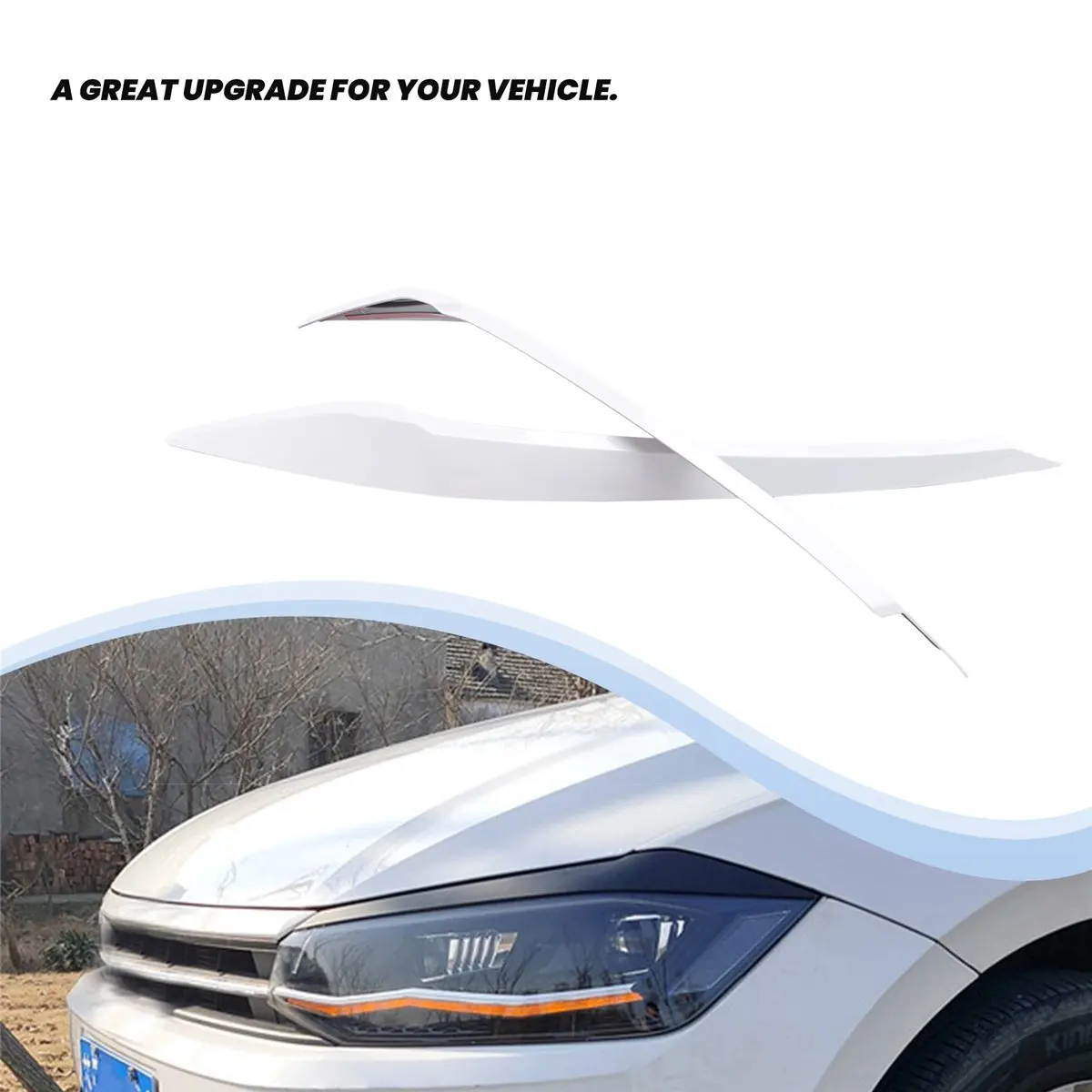 #83Z Car Headlights Eyebrow Trim,For Polo 2019-2021 Front Headlight Eyebrow Trim Sticker White (White)