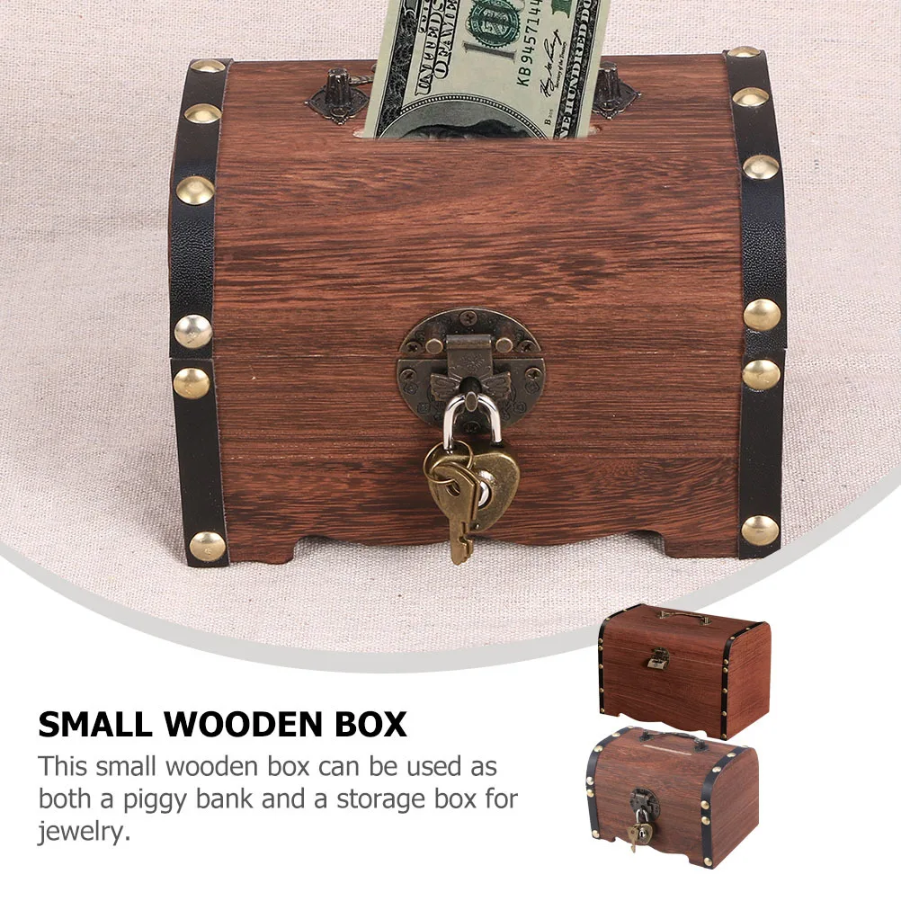 2 個ヴィンテージ木製コイン収納ボックス宝箱貯金箱レトロお金節約オーガナイザー宝箱ボックス