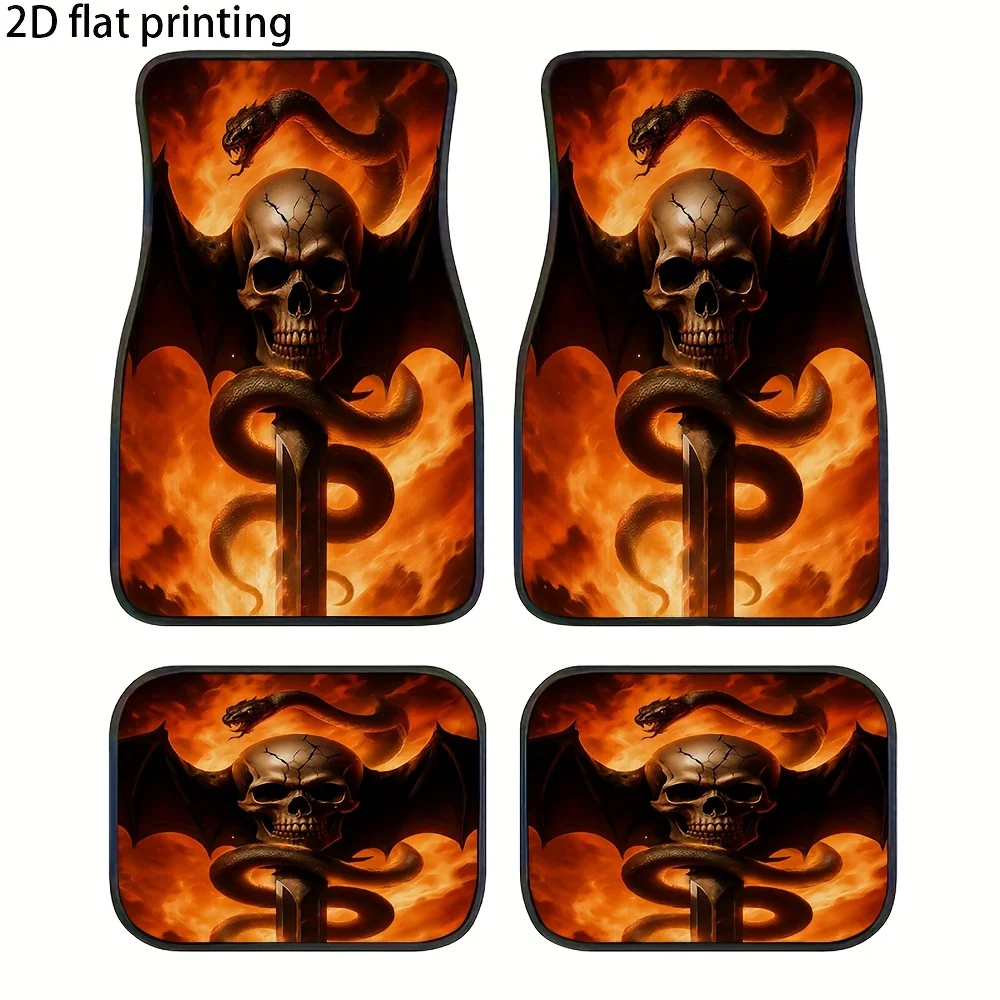 4pcs Car Floor Mats, Skull Snake Fire Sword Design, Material, Universal ...