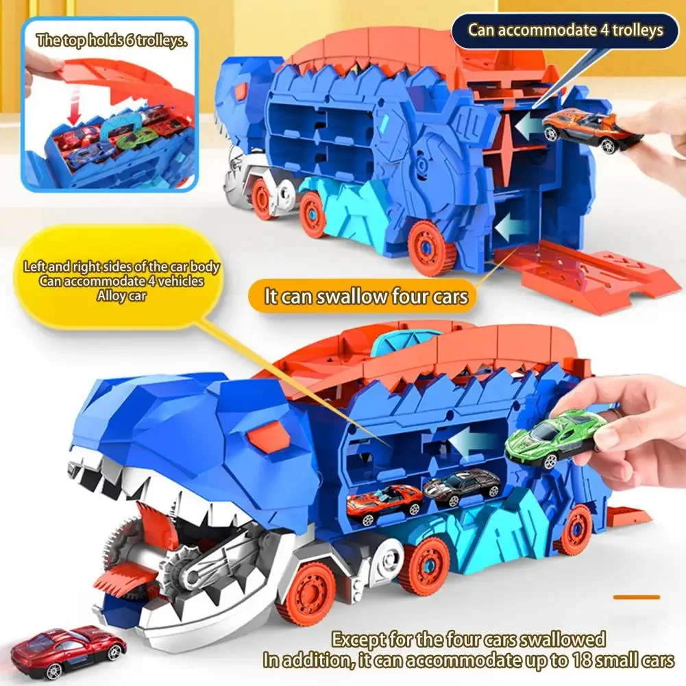 Transport dinosaure camion transporteur pliable coulissant 25 pouces piste de course se transforme en forme debout avec 4/12 voitures moulées sous pression jouet enfant