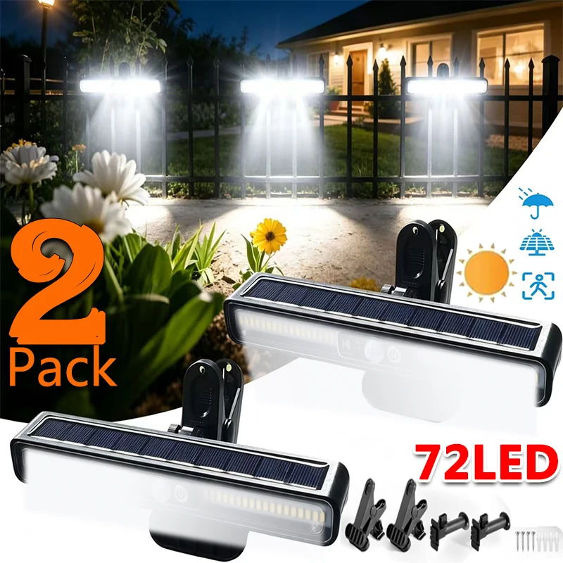 

Clip On Solar Motion Sensor Outdoor Light, Fence Lights Waterproof with 3 Modes, 6000K, Portable Security Lamp for Gutter Garage