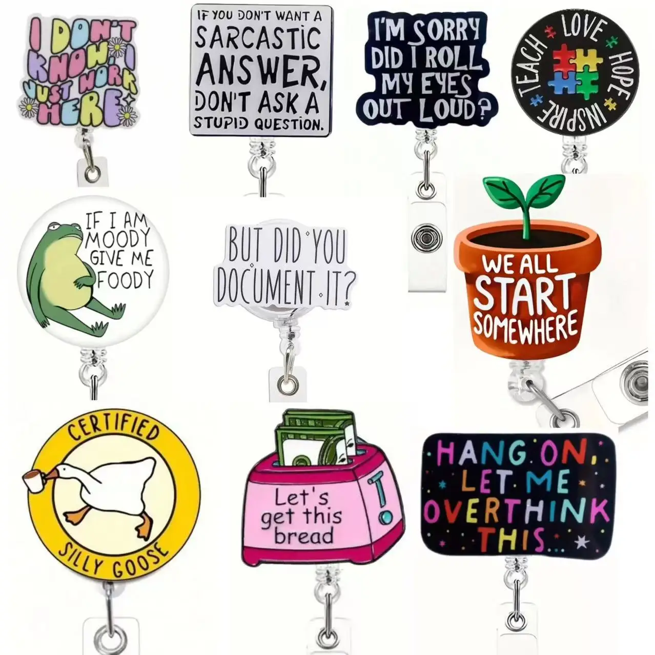 1pc clipe de crachá retrátil engraçado, corda de náilon durável, adequado para trabalhadores de escritório, enfermeiros, estudantes, médicos