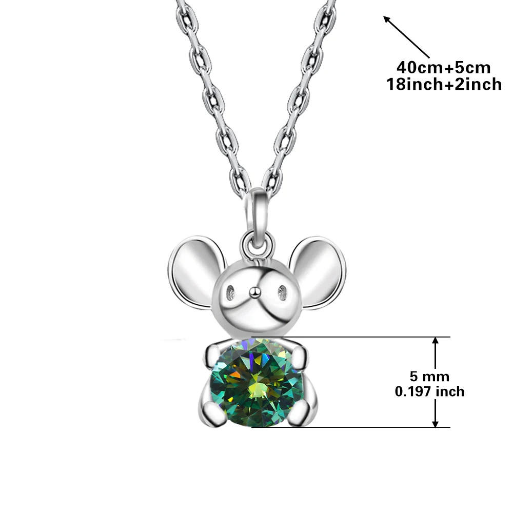 GRA Dark green Moissanite S925 silver Platinum plated pendant cute mouse necklace Zodiac clavicle chain fashion plating Platinum