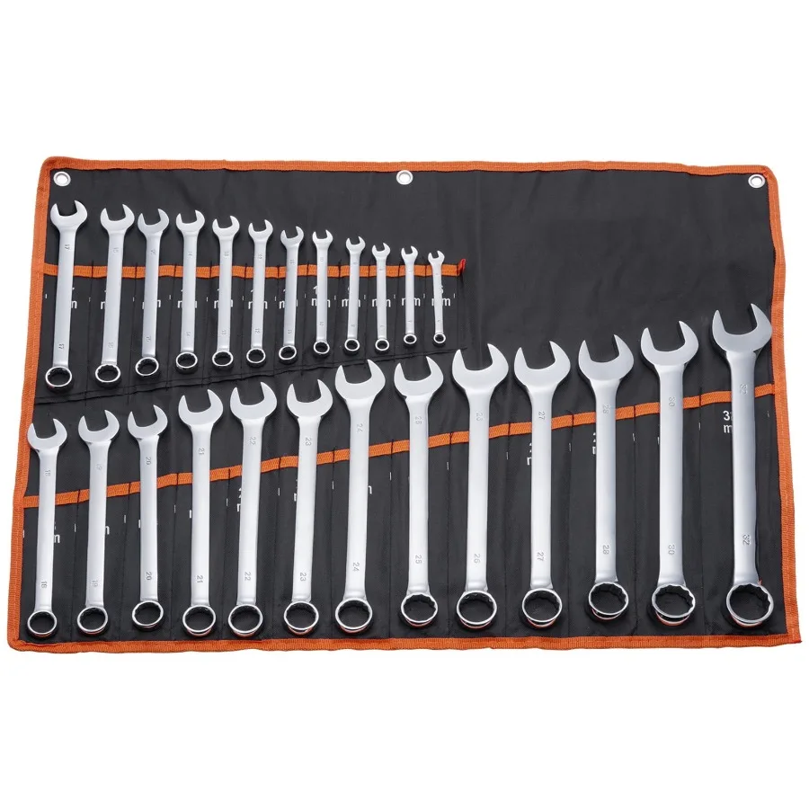 

25-Piece Open-Ended Combo Spanner Set in Portable Bag Carbon Steel Metric Spanners 6mm to 32mm, Durable Ergonomic for Home, Gar