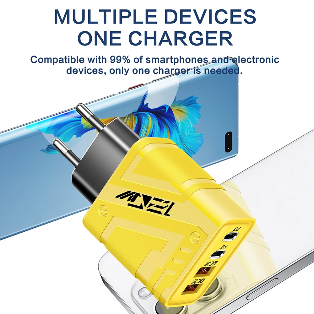 USB Charger Type C Total 120W Fast Charging EU/US Plug Cell Phone Adapter For iPhone 16 Samsung Xiaomi Quick Charge Wall Charger