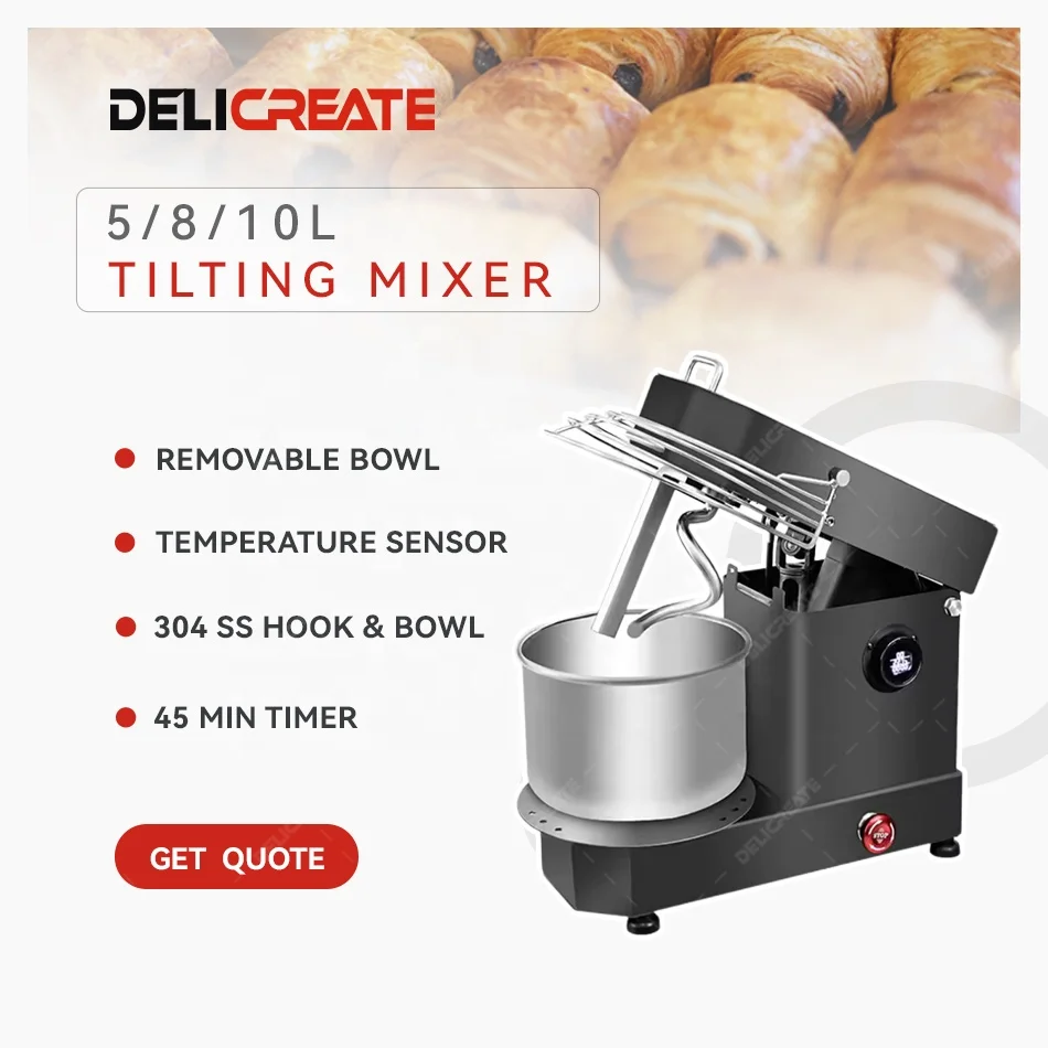 

Delicreate DLC-5HDM OEM Professional Small Kitchen 304 Stainless Steel Mixer Industrial 5L 8L 10L Spiral Dough Mixer for Bakery