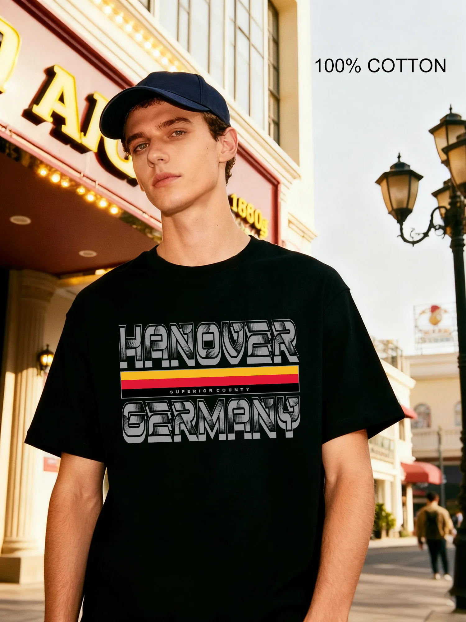 Hanover Germany Men's T-Shirts Casual Design Crew Neck T-Shirt 180g Street 100% Cotton