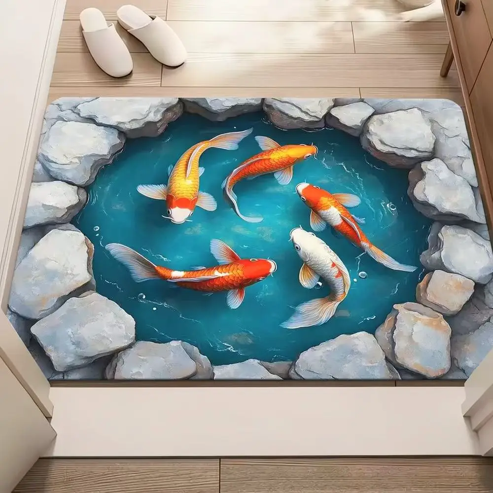 Decorative 3D Visual Print Rug Non Slip Entrance Mat Washable Polyester Floor Carpet American Style For Home Bedroom