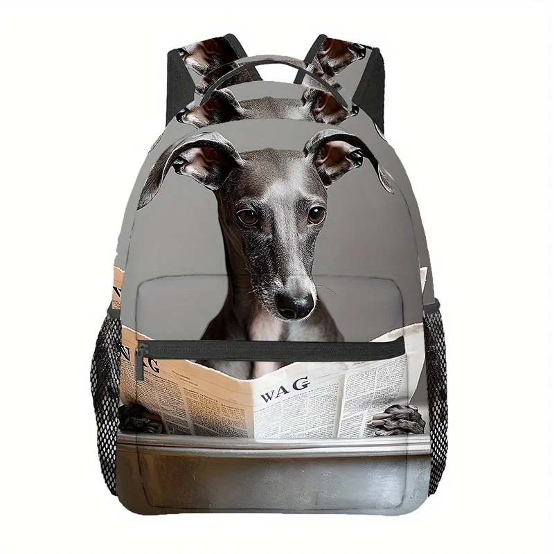 Whimsical Greyhound Print Backpack - Lightweight Travel Hiking Daypack with Adjustable Straps, Comfortable Laptop