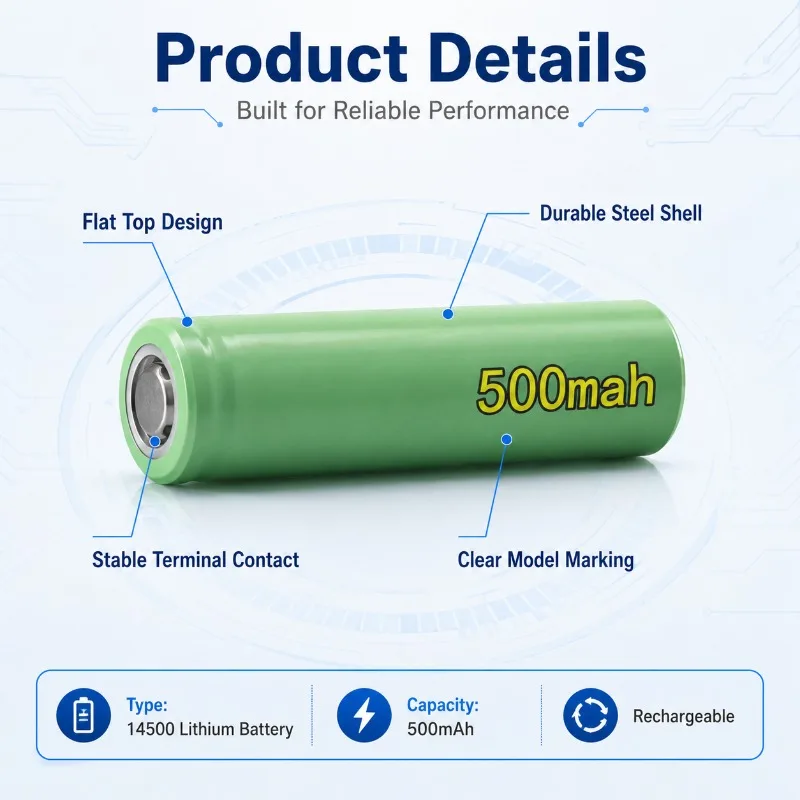 14500 Lithium Battery 500mAh Flat Head Pointed Charging Battery 3.7v Electric Toothbrush Bluetooth Earphone Charging Battery