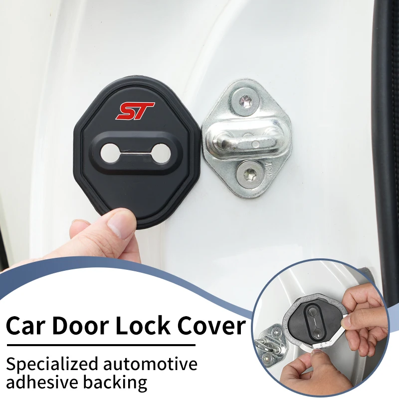4-Piece Set of Universal Wear-Resistant Silicone Car Door Lock Covers For Ford ST Line Racing RS S Kuga Fiesta Focus Mustang