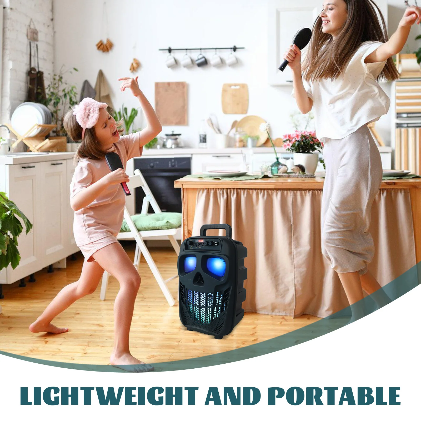 مكبر صوت كاريوكي محمول مقاس 8 بوصة، أضواء LED، ميكروفون صوت كبير، حفلات خارجية، تجمعات عائلية، موسيقى