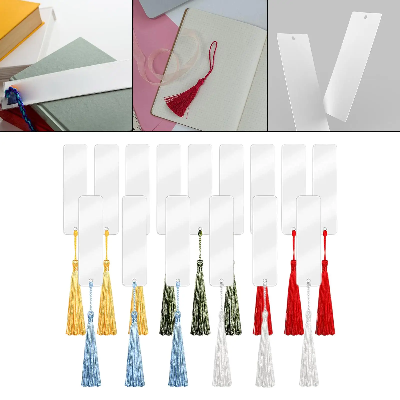 

15x Blank Acrylic Bookmarks with Holes Tassels Tags Ornaments Party Decor