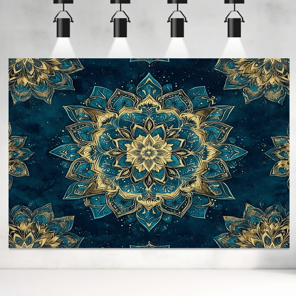 Large Boho Mandala Tapestry Wall Hanging Blue Gold Bohemian Moroccan Ethnic Decor Art Room Decoration Palace Size