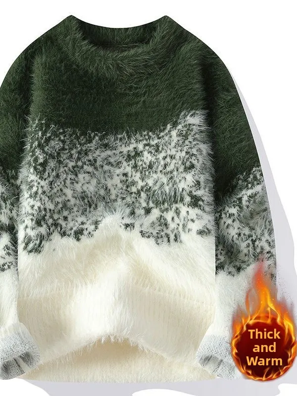 

Men's Winter Knitted Sweater Thiened Mink Velvet f High Collar Loose Fit Youth Sle Warm Casual Long Sve Top