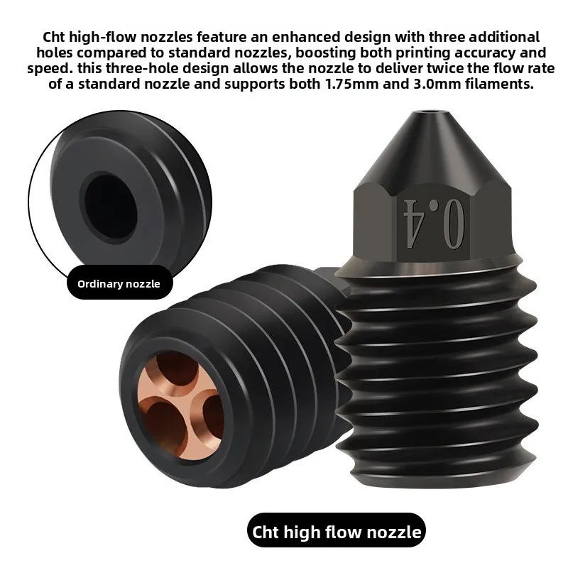 3D printer parts FOR Tuozhu X1P1 hardened steel nozzle CHT three-hole clone nozzle high flow and high temperature resistance 2