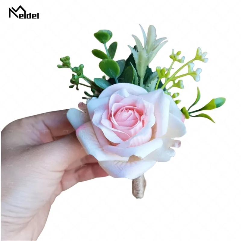 Wedding Corsage Boutonnieres Flowers for Men Guests Marriage Accessories Simulation Roses Buttonhole Pin Groom Brooch Corsages