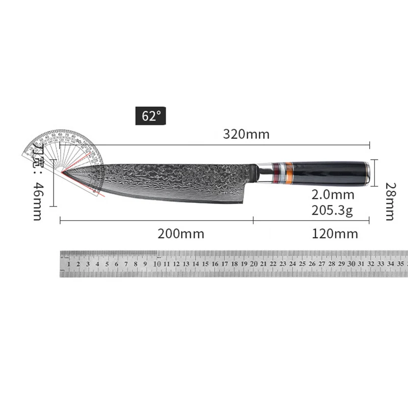 Chef Knife 67 Layer Damascus Steel 10Cr15MoV Blade Sharp Cleaver Slicing Handmade Kitchen Knives For Cutting Vegetables And Meat