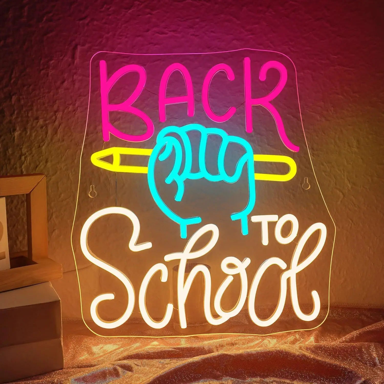 Back To School Neon Sign Fist Pencil LED Wall Art USB Powered Classroom Decor Student Teacher Appreciation Gift Party Supplies