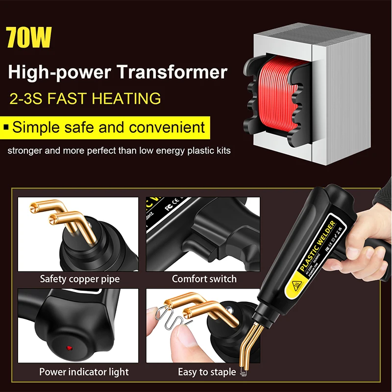 Imagem -05 - Máquina de Reparação para o Pára-choques do Carro Pistola de Soldador de Plástico Grampeador Quente Máquina de Solda Pistola Térmica Ferro de Solda Ferramentas de Reparo de Pvc 70w