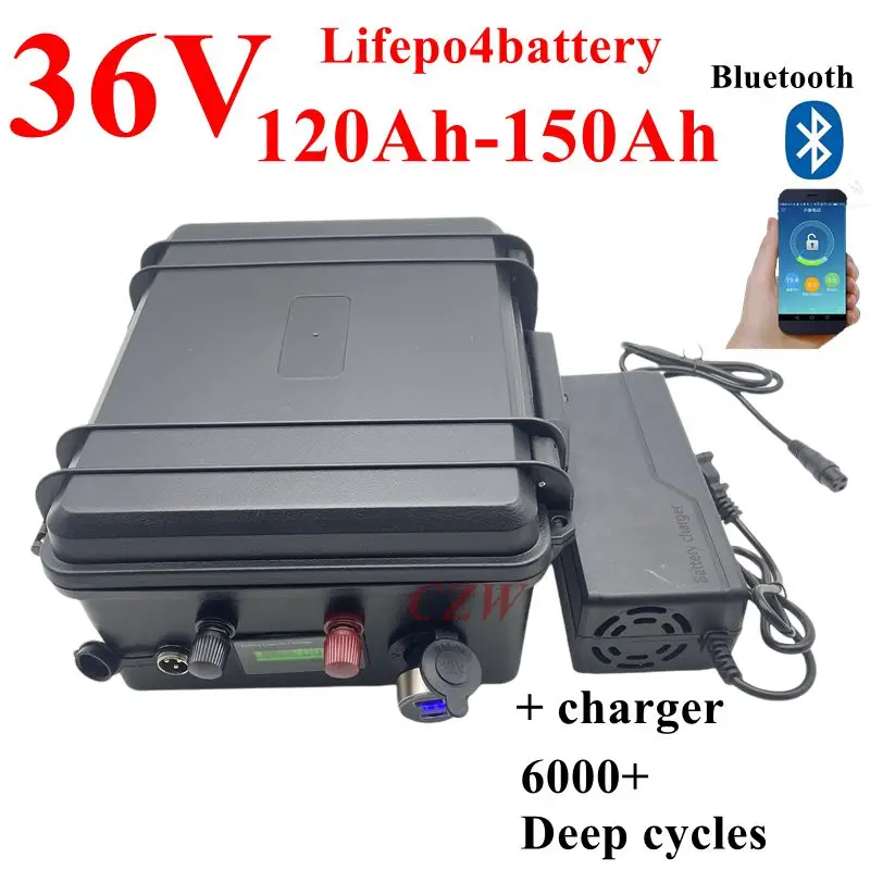 

CW 36V 150AH lifepo4 36v 120Ah lifepo4 lithium battery bluetooth APP BMS for 4000w go cart bike scooter boat +10A Charger