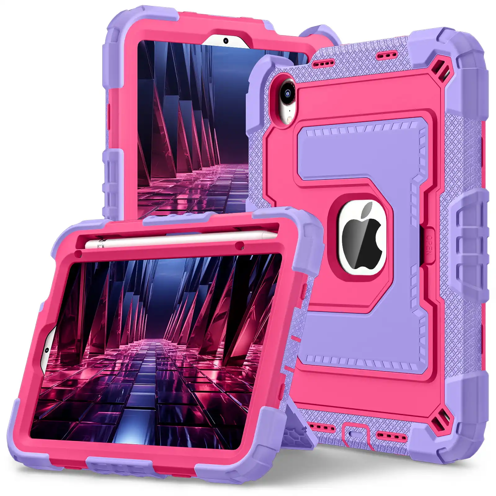

Shockproof iPad Mini6 Mini7 Case with Handle Stand Pen Tray Shoulder Straps Bracket Non-toxic Soft Silicon Protective Cover
