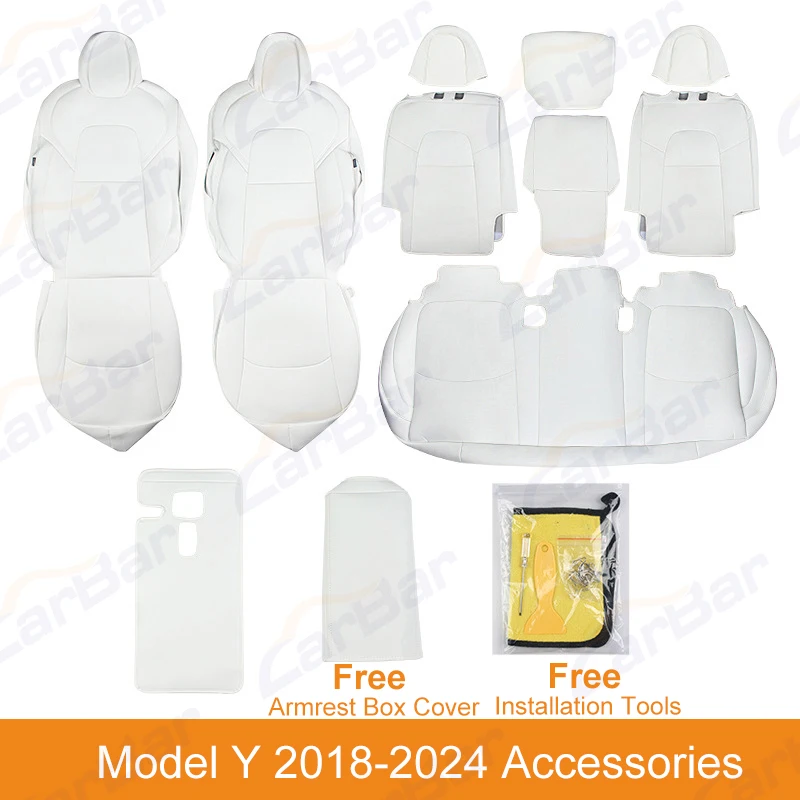 Carbar Full Set Car Seat Covers For Tesla Model Y 3 Highland Nappa PU Leather Front Rear Seat Cover  Interior Accessories