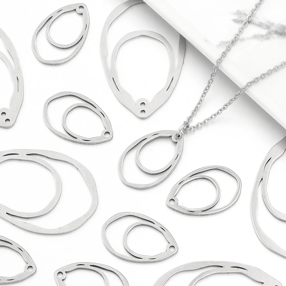 10 Stück/Set, Edelstahl-Anhänger in Tropfenform, hohle Ausführung, zum Basteln von Schmuck, für DIY-Halsketten, Ohrringe und andere Schmuckaccessoires. – Detail 3