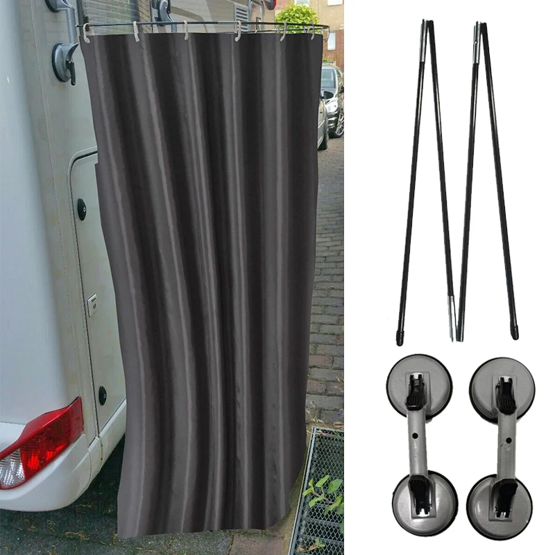 

1 Set Caravan Camping Shower Cabin Cubicle Kits With Suction Cups Rod Shower Curtain For Motorhomes Travel Outdoor Bathrooms
