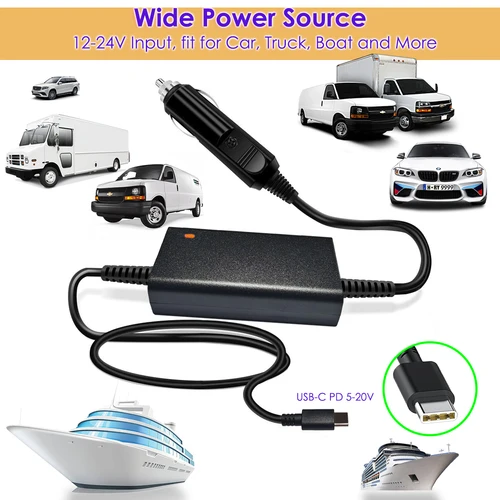 Imagen 2 del producto Cargador de coche Universal de 100W, 12V-24V, USB-C PD 5V, 9V, 12V, 15V, 3A, 20V, 5A, para Mac book, portátiles, tabletas y teléfonos inteligentes