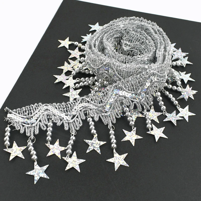 2/5/10M 85/100mm Sequin Pendant Tassel Gold Silver Lace Tassels Latin Dance Dress Decor Laces Clothing Curtain Sewing Materials