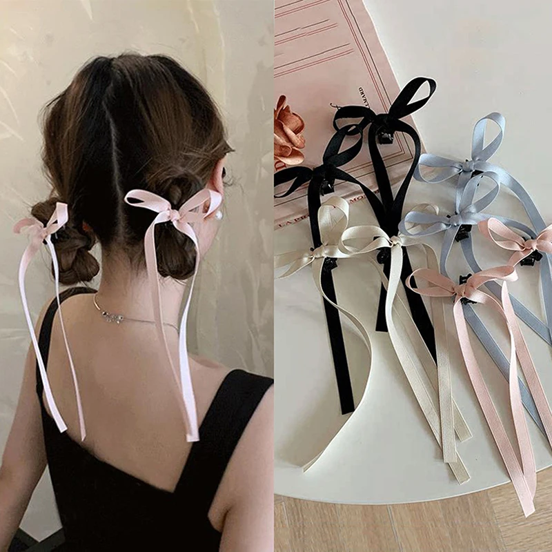 2pcs 2024 New Cute Ribbon Bow Headband Women's Hair Accessories Girls Party Headwear Hairpins Side Clips