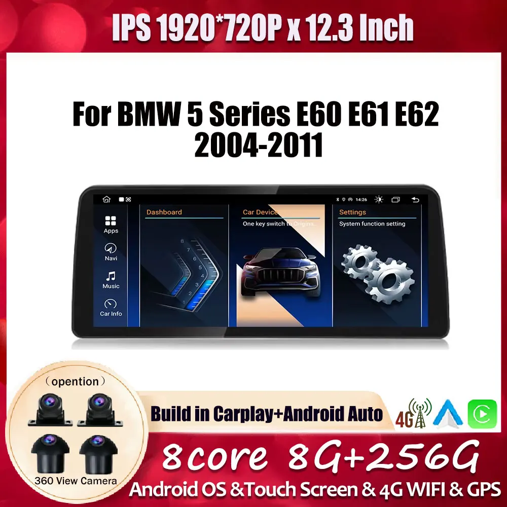 

12.3 inch Android OS Car Radio For BMW 5 Series E60 E61 E62 2004-2011 Multimedia Player DSP 4G WiFi 1920*720P HD Touch Screen
