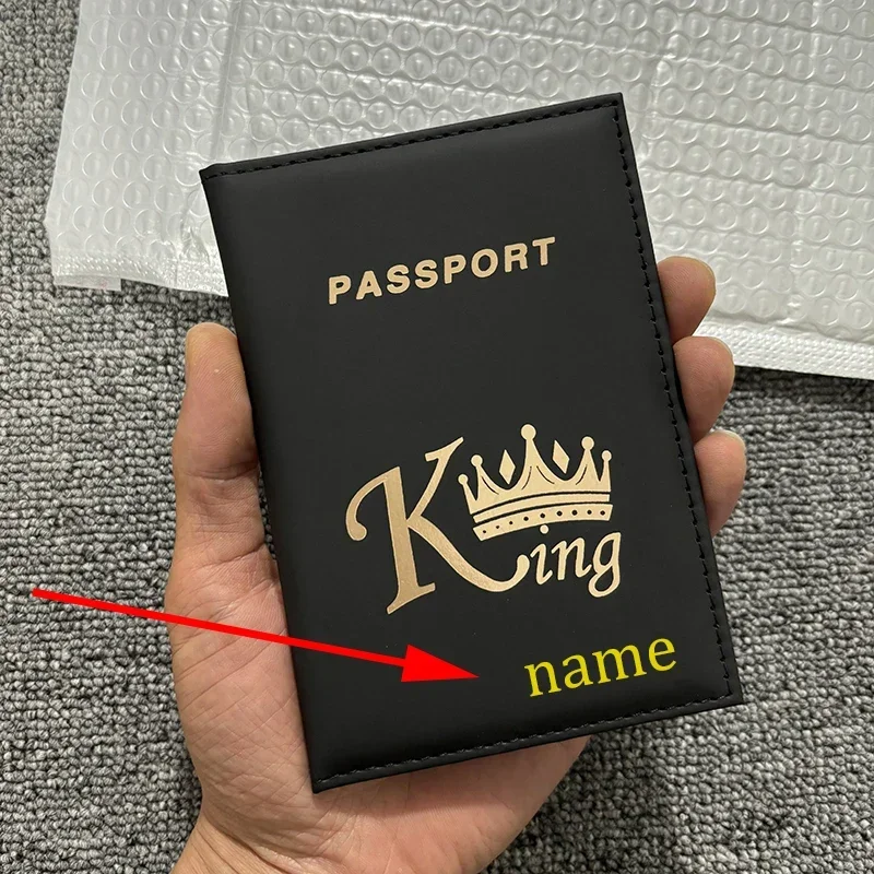 Personalised Name King and Queen Logo Passport Cover Customize Gold Color Name for Couple Customizable Passport Book Holder