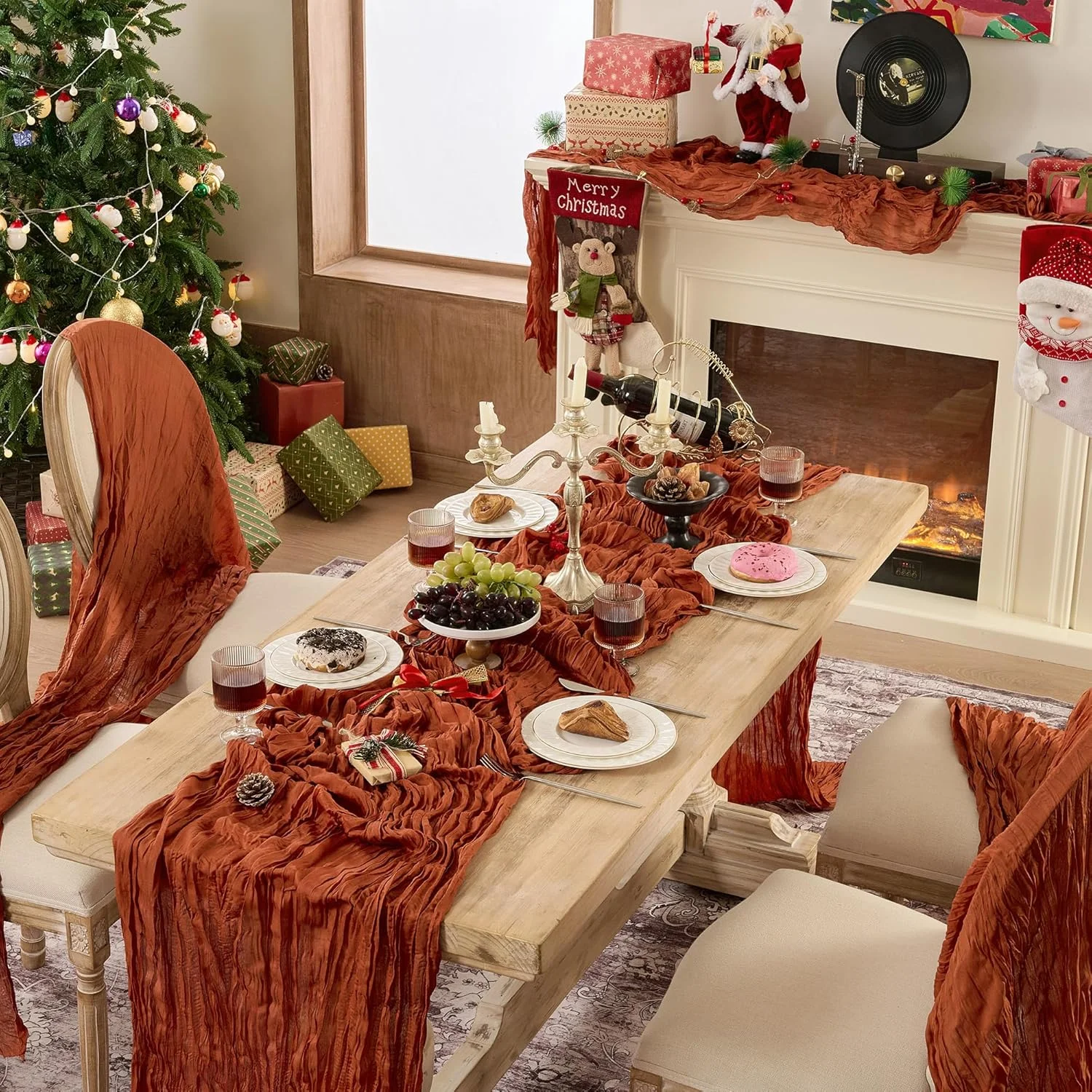 Christmas Decor Cheesecloth Table Runner Wedding Vintage Gauze Sheer Dining Party Banquets Arch Overlay Draping Cake Table Decor