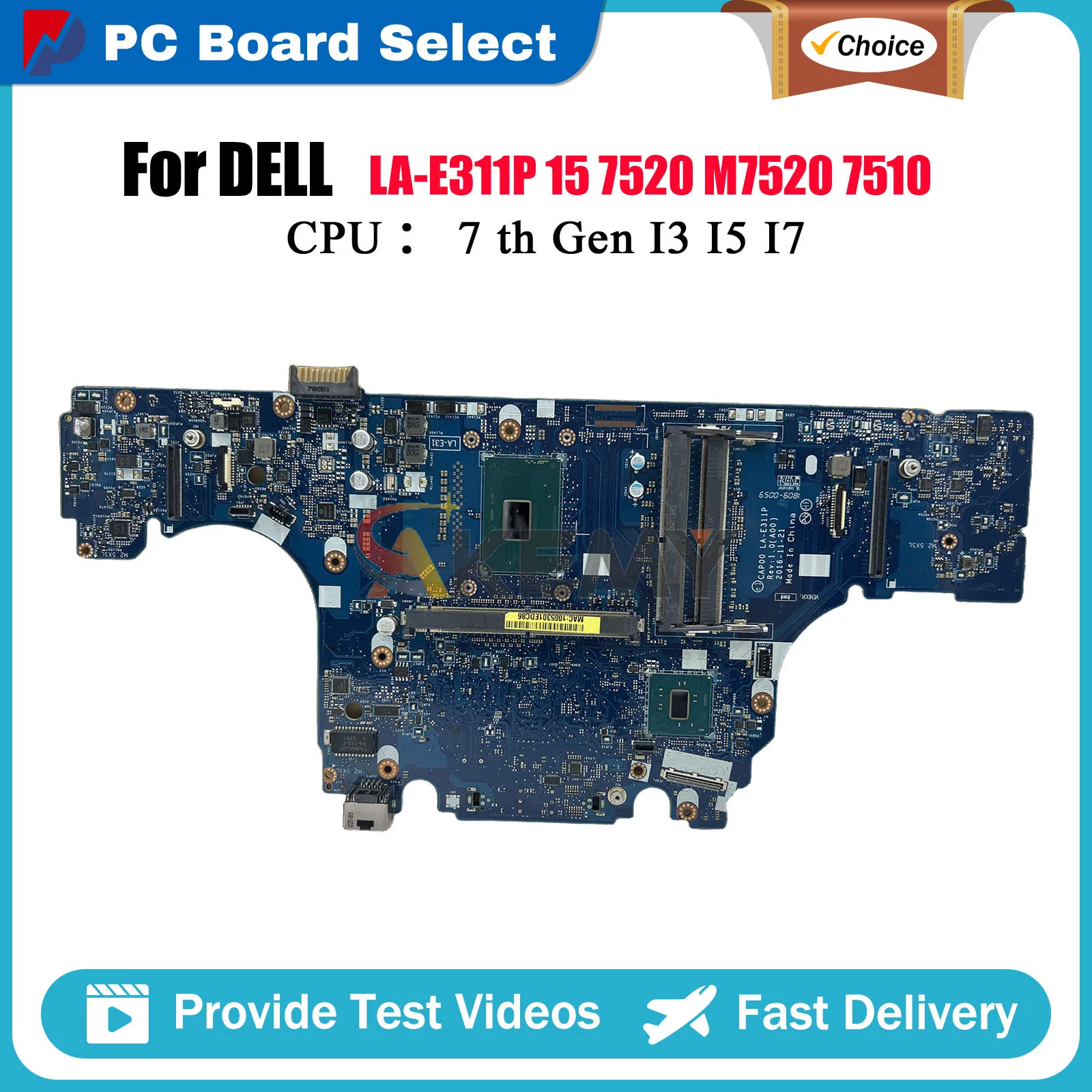 

Laptop Motherboard For Dell Precision 7520 M7520 LA-E311P with i5 i7-6th 7th Gen CPU 0H91VT 0W513H 00G75Y 100% Fully Tested