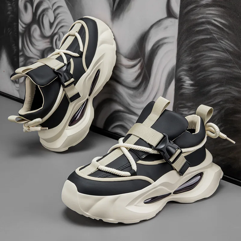 

High Quality New Mens Fashion Trend Casual Shoes Mesh Breathable Comfortable Versatile Thick Soled Shoes Low Top Chunky Sneakers