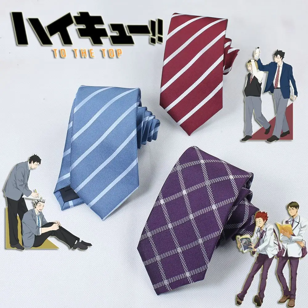 Haikyuu!! Japanese Striped Tie Anime Cosplay Accessories Bokuto Kotaro Kenma Kozume Student Ties Boy Girl JK DK Accessory Unisex