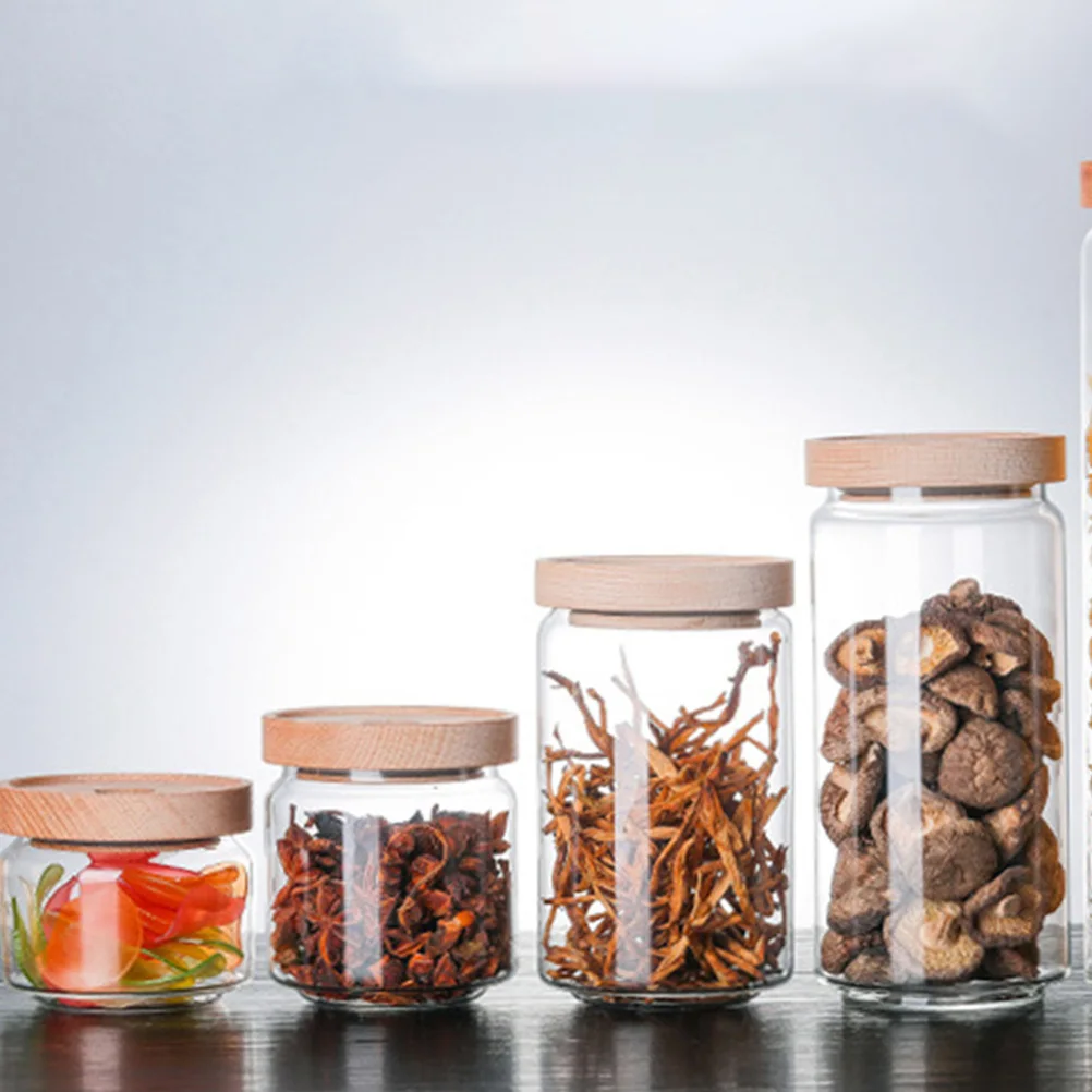 

Containers for Food Beech Storage Tank Pot Glass Jar Sealed Canisters Tea Coarse Cereals