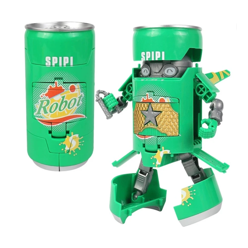 캔 모양의 변형 로봇 액션 피규어 크리 에이 티브 전사 모델 교육 장난감 생일을위한 음료 로봇 장난감 변형