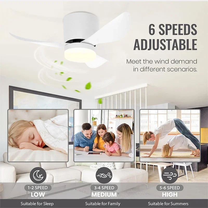 Low Floor Modern LED Ceiling Fan with Variable Frequency DC Remote Control, Household Use, Ventilation Fan, Motor Electric Fan