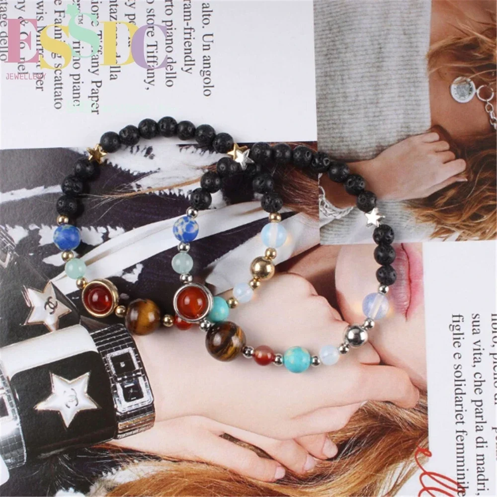 Hot Sale Eight Planets Beads  Natural Crystal Lava Stone Universe Yoga Chakra Bracelet Men Women Reiki Jewelry Wholesale
