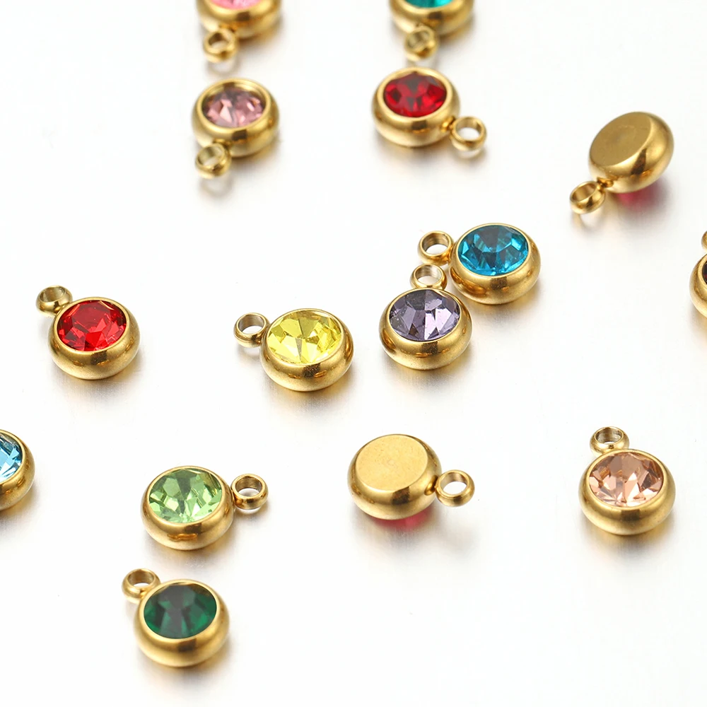 20 teile/los 6mm Kristall Edelstahl Strass Charms Birthstone Anhänger für Schmuck Machen DIY Halskette Armband Zubehör – Detail 9